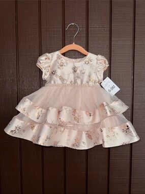 Bonnie Baby Pink and Gold Floral Tiered Party Dress
